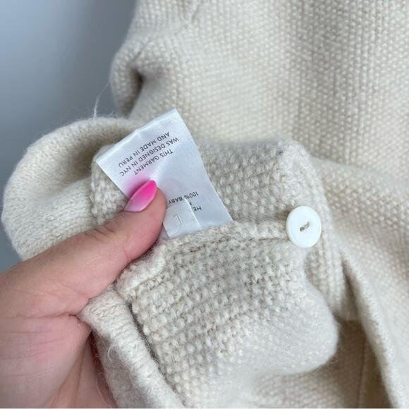 Hesperios | Women’s Knit Baby Alpaca Sweater Cream Button Front Cardigan Sweater - Picture 6 of 12
